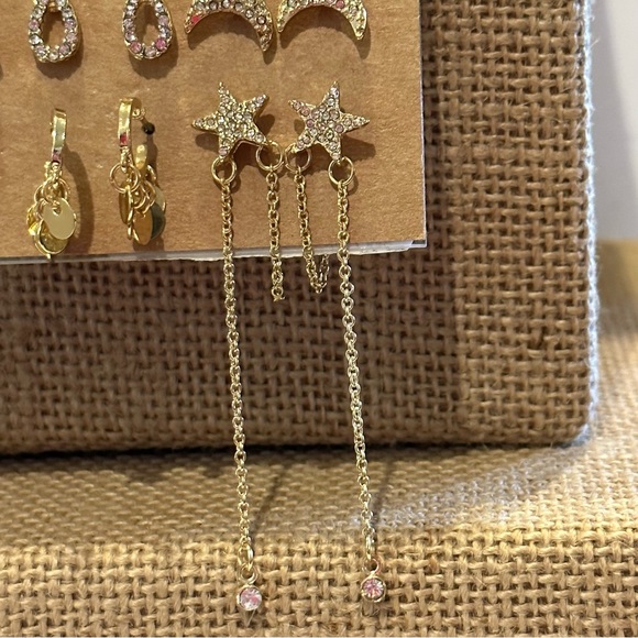 NWT Rachel Roy Set of 6 pairs - gold tone earrings post back, studs & 1 pr hoops - Picture 8 of 11